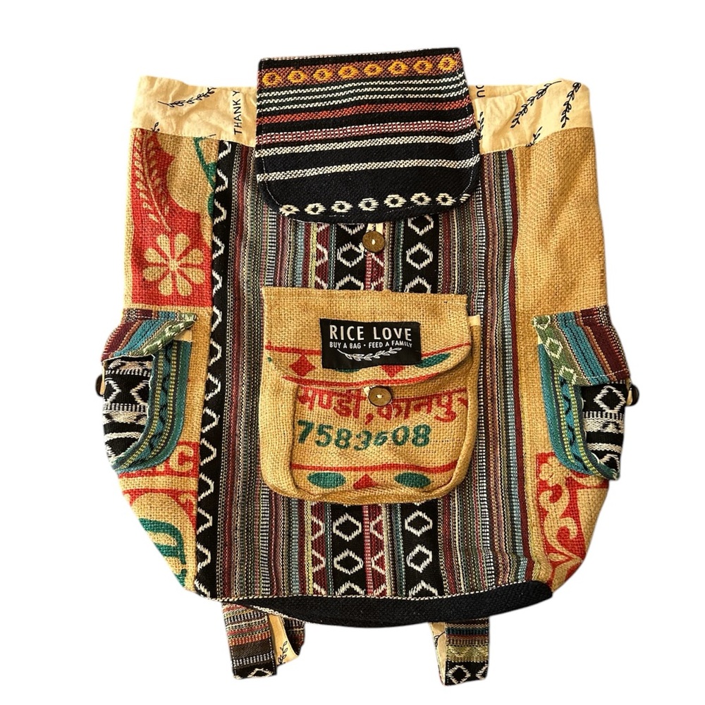 Rice Love Boho Print Adjustable Drawstring Recycled Backpack